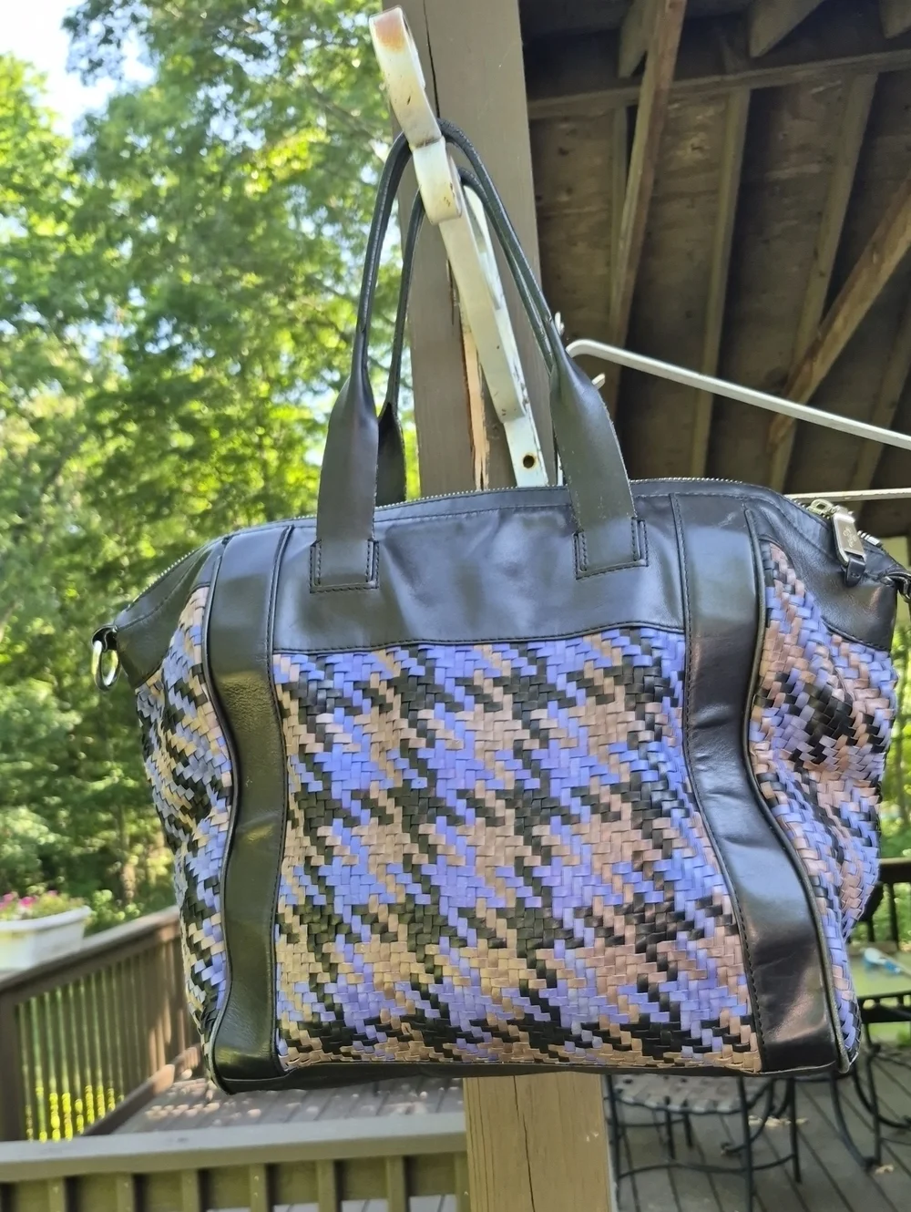 Vintage Cole Haan Woven Blue Leather tote Crossbody Tote Bag